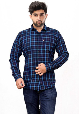 Marc Laurent Men Checkered Casual Blue, Dark Blue Shirt