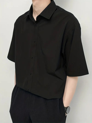 Leotude Men Solid Casual Black Shirt