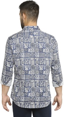 BASICS Men Printed Casual White, Dark Blue Shirt