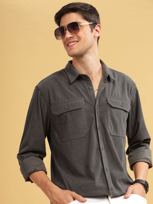 HERE&NOW Men Solid Casual Grey Shirt
