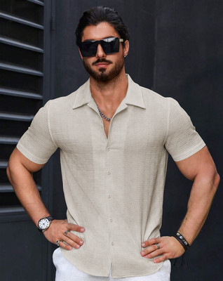 Ganesh Enterprise Men Checkered Casual Cream Shirt