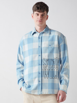 BEWAKOOF Men Checkered Casual Blue Shirt