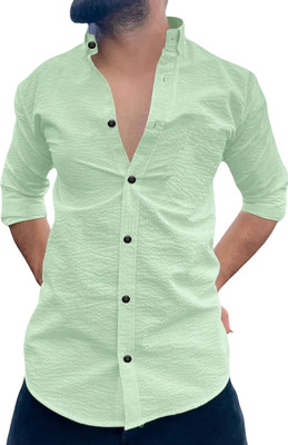 feshopee Men Self Design Casual Light Green Shirt