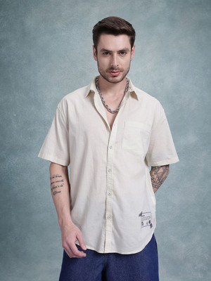 Roadster Men Printed Casual Beige Shirt
