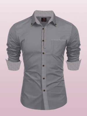 Glusic Trends Men Solid Casual Grey Shirt