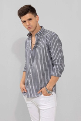 U TURN Men Striped Formal Grey, White Shirt