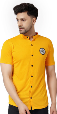 HouseOfCommon Men Self Design Casual Yellow Shirt