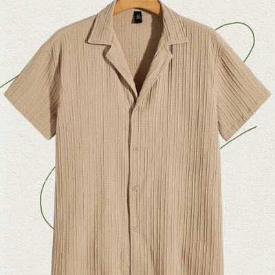 Looksky Men Self Design Casual Cream Shirt