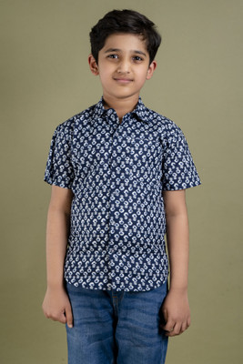 FlyFinns Boys Printed Casual Dark Blue, Blue, White Shirt