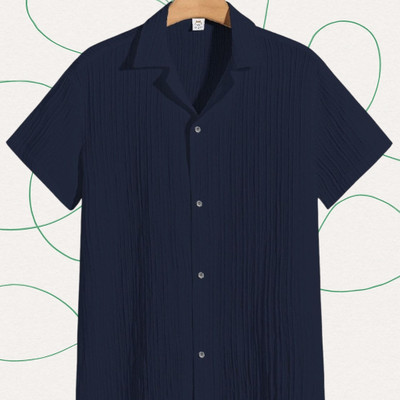 Looksky Men Self Design Casual Dark Blue Shirt