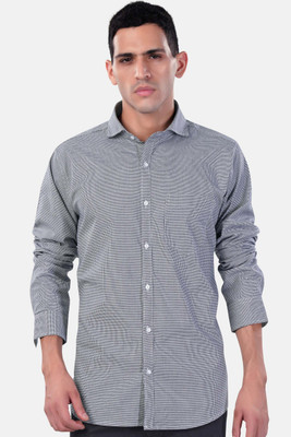HOC Men Striped Casual Grey Shirt