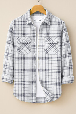 FOXEY Men Checkered Casual Grey Shirt