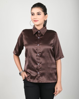 Kara Art House Women Solid Casual Brown Shirt