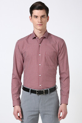 PETER ENGLAND Men Checkered Formal Red Shirt