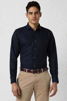 VAN HEUSEN Men Self Design Formal Dark Blue Shirt
