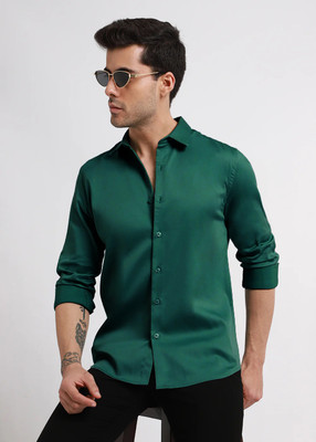 SOLSTICE Men Solid Casual Green Shirt