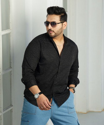 Instafab Plus Men Solid Casual Black Shirt