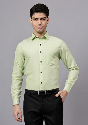 Vashuqi Men Solid Formal Light Green Shirt