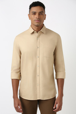 PETER ENGLAND Men Self Design Casual Beige Shirt