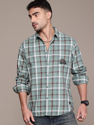 Roadster Men Checkered Casual Green Shirt