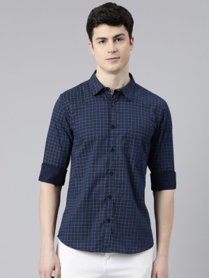 PROVOGUE Men Checkered Casual Dark Blue Shirt