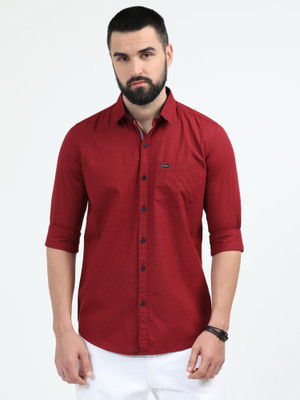 ROCKET SCIENCE Men Solid Casual Maroon Shirt