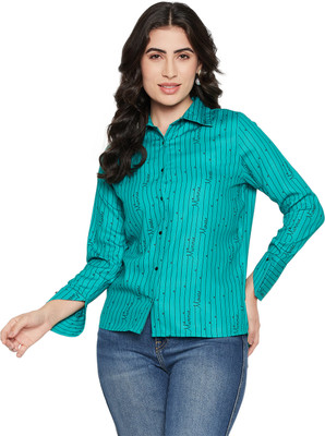 MADAME Women Printed Casual Black, Light Blue Shirt