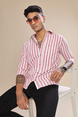 HAITCH Men Striped Casual Pink Shirt