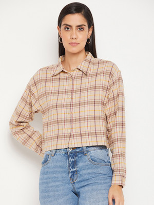 MADAME Women Checkered Casual Beige Shirt