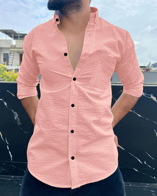 Frontway Men Solid Casual Pink Shirt