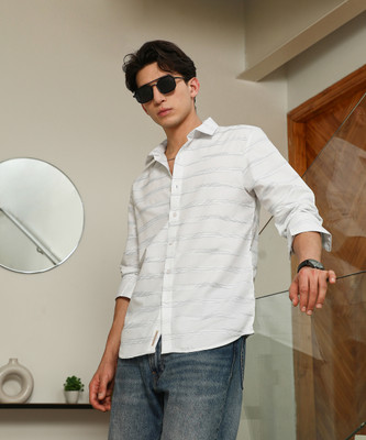 CAMPUS SUTRA Men Striped Casual White Shirt