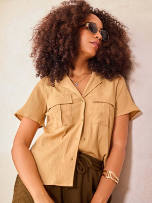 OUTZIDR Women Solid Casual Beige Shirt