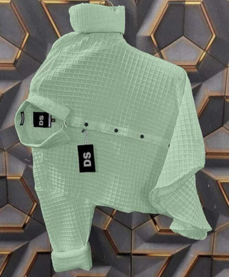 rocefas Men Checkered Casual Light Green Shirt