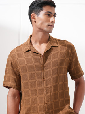 HIGHLANDER Men Self Design Casual Brown Shirt