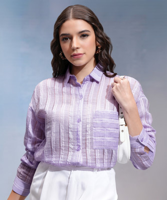 Tokyo Talkies Women Striped Casual Purple Shirt