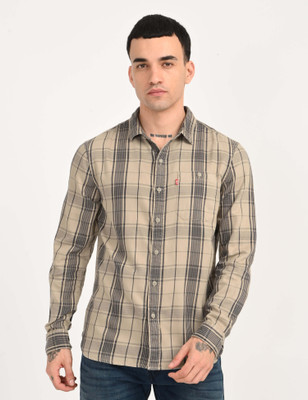 LEVI'S Men Checkered Casual Beige, Grey Shirt