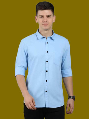 Eluyaana Fashion Men Solid Casual Light Blue Shirt