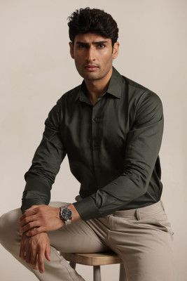 Uncluttered Closet Men Solid Casual Dark Green Shirt