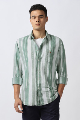 VAN HEUSEN Men Striped Casual Green Shirt