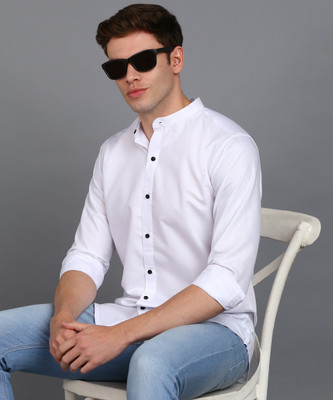 MILDIN Men Solid Formal White Shirt