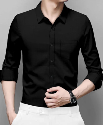 SOLSTICE Men Solid Formal Black Shirt