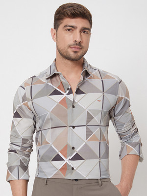 MUFTI Men Printed Casual Grey Shirt