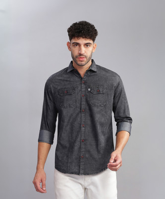AIDAN PAUL Men Washed Casual Grey Shirt