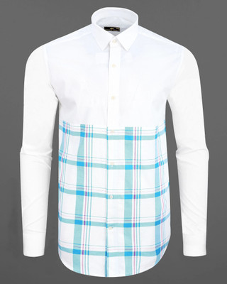 HOC Men Checkered Formal White Shirt