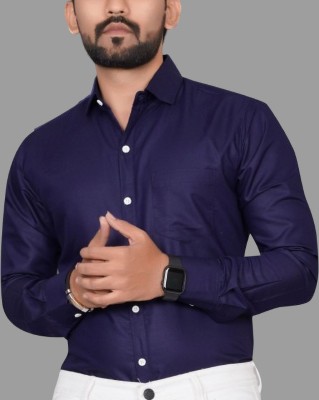 GLOBAL NOMAD Men Solid Casual Dark Blue Shirt