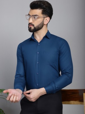 Indian Needle Men Solid Formal Blue Shirt