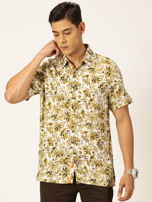 THOMAS SCOTT Men Floral Print Casual Yellow Shirt