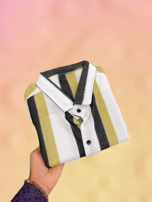 Pribha Fashion Men Self Design Casual Yellow Shirt