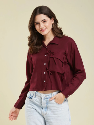 J TURRITOPSIS Women Solid Casual Maroon Shirt