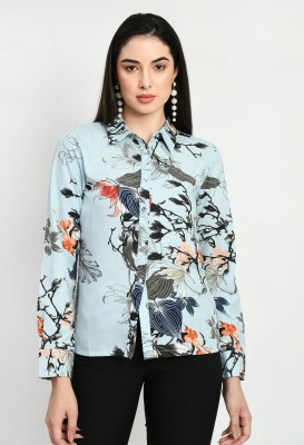 STYLZINDIA Women Printed Casual Blue Shirt